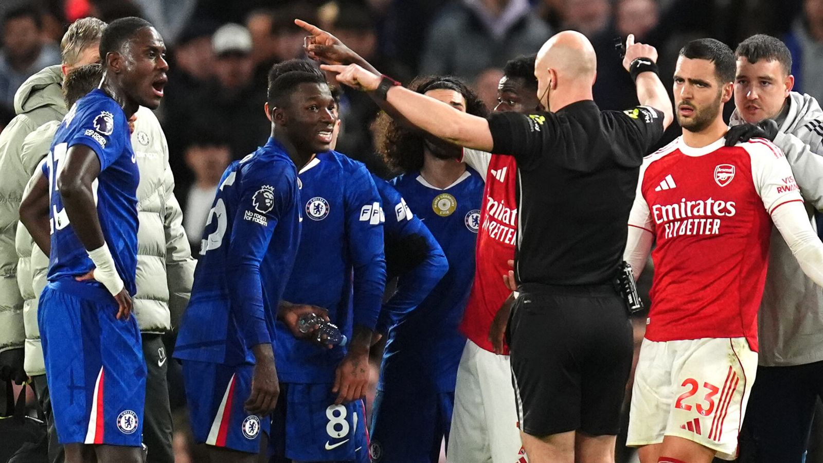 Chelsea hold Arsenal despite Caicedo red in stormy derby